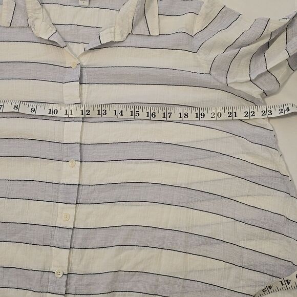 J.Jill striped crinkle textured cotton striped relaxed button down shirt size S - Picture 4 of 8